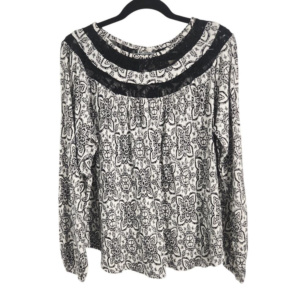 Faded Glory Black and White Long Sleeve Top Womens Size Large L